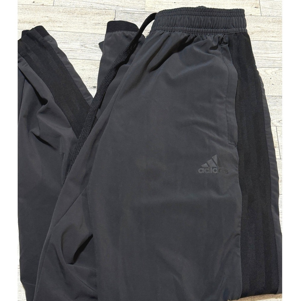 Adidas Mens XS Black Tonal 3-Stripe Tapered Track Pants Joggers Zipper Pockets
